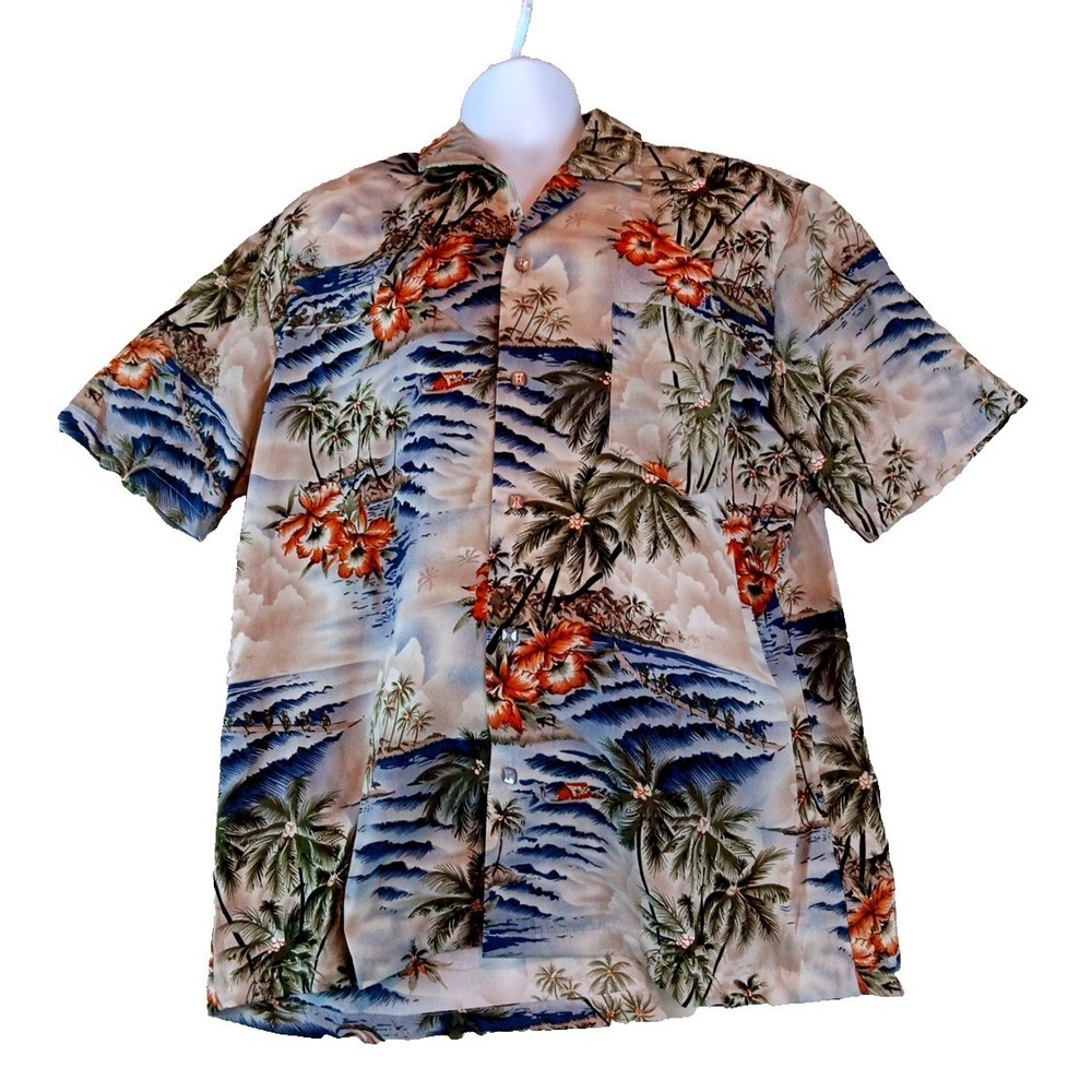 Hawaiian Tropical Men's Button Front Shirt Large Colorful Floral‎ Shirt NWT